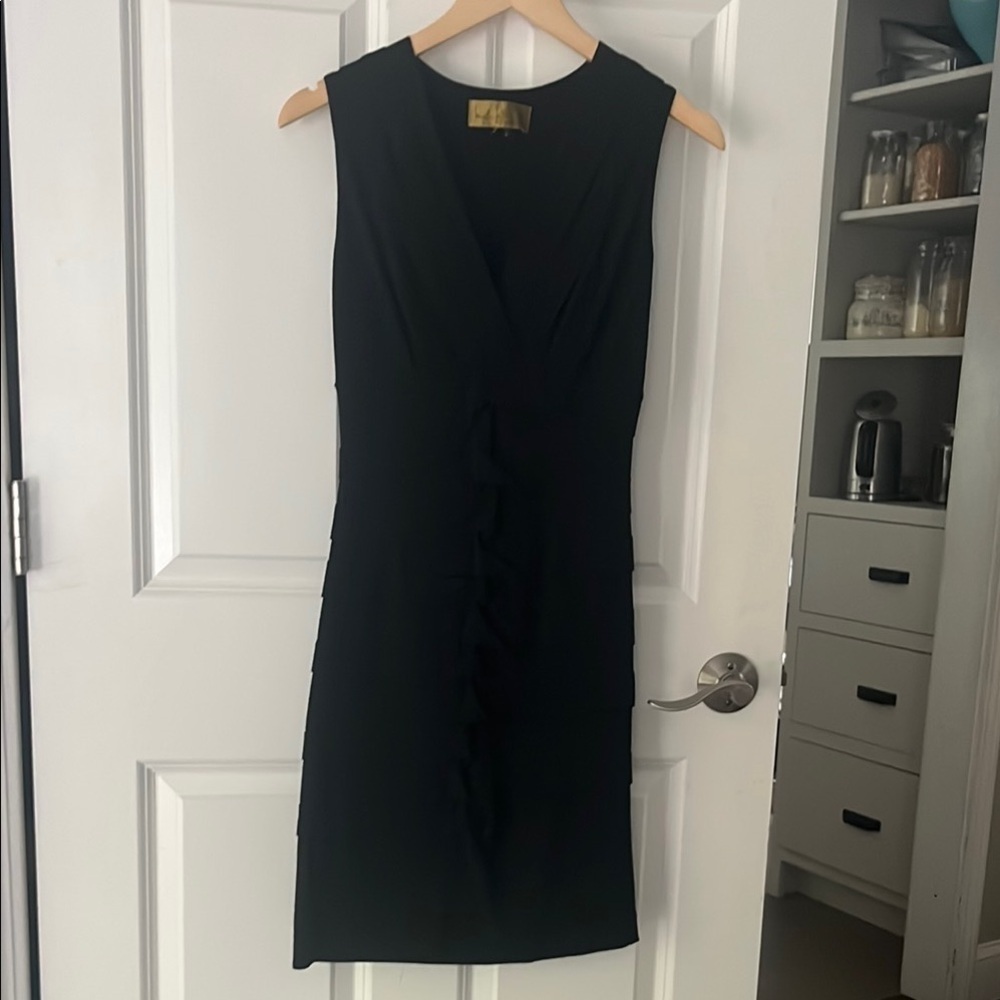 Nicole Miller VTG LBD little black v neck layer sleeveless stretch Mini Dress